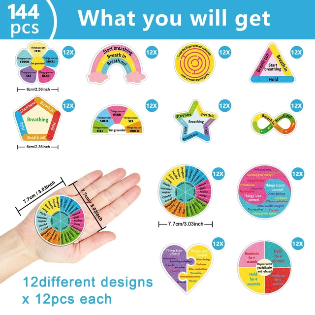Alt view image 2 of 7 - 144 Pcs Breath Calm Anxiety Sensory Stickers Reusable Mindfulness Stickers Calming Strips Adhesive Sensory Strips for School Office Classroom Desk Teens Counselor Fidget Supplies