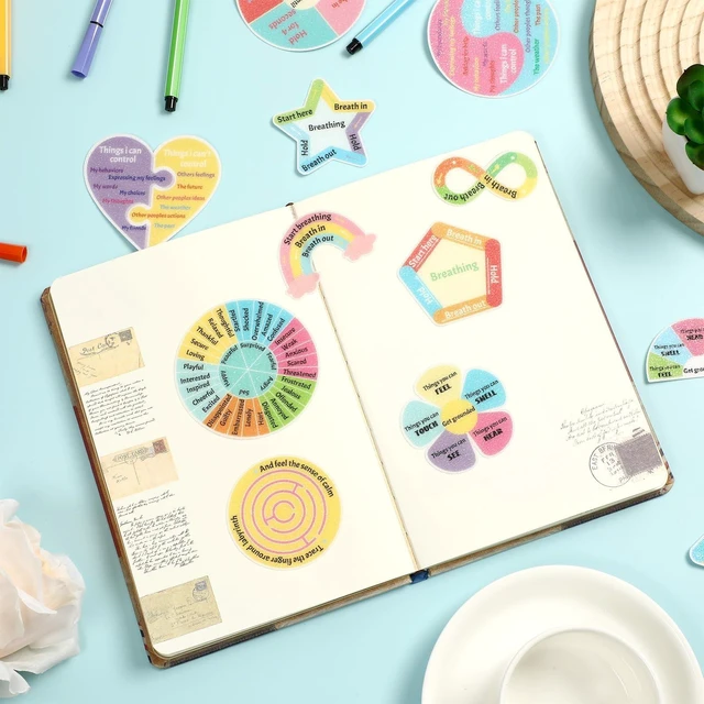 Alt view image 5 of 7 - 144 Pcs Breath Calm Anxiety Sensory Stickers Reusable Mindfulness Stickers Calming Strips Adhesive Sensory Strips for School Office Classroom Desk Teens Counselor Fidget Supplies