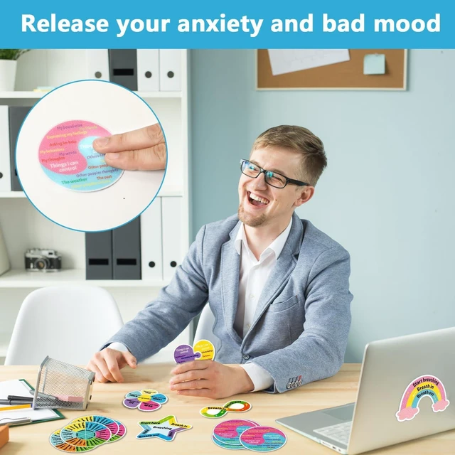 Alt view image 6 of 7 - 144 Pcs Breath Calm Anxiety Sensory Stickers Reusable Mindfulness Stickers Calming Strips Adhesive Sensory Strips for School Office Classroom Desk Teens Counselor Fidget Supplies