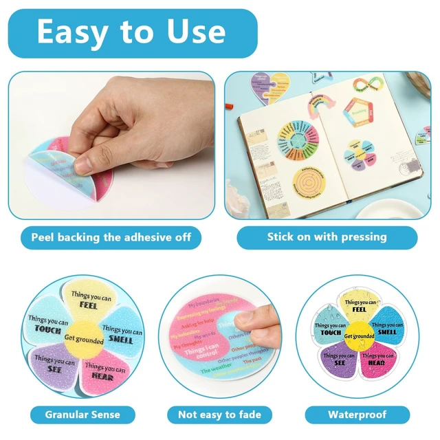 Alt view image 3 of 7 - 144 Pcs Breath Calm Anxiety Sensory Stickers Reusable Mindfulness Stickers Calming Strips Adhesive Sensory Strips for School Office Classroom Desk Teens Counselor Fidget Supplies