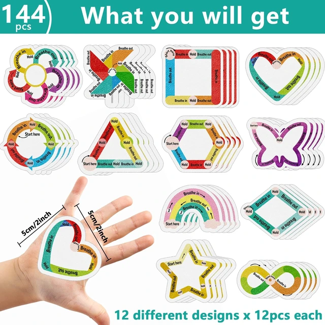 Alt view image 2 of 7 - 144 Pcs Breath Calm Anxiety Sensory Stickers Reusable Mindfulness Stickers Anti Stress Rough Textured Sticker Anxiety Strips for Office Desk Adults Teens Fidget