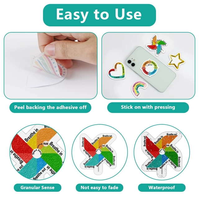 Alt view image 3 of 7 - 144 Pcs Breath Calm Anxiety Sensory Stickers Reusable Mindfulness Stickers Anti Stress Rough Textured Sticker Anxiety Strips for Office Desk Adults Teens Fidget