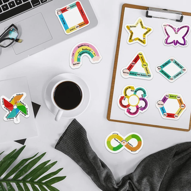 Alt view image 5 of 7 - 144 Pcs Breath Calm Anxiety Sensory Stickers Reusable Mindfulness Stickers Anti Stress Rough Textured Sticker Anxiety Strips for Office Desk Adults Teens Fidget