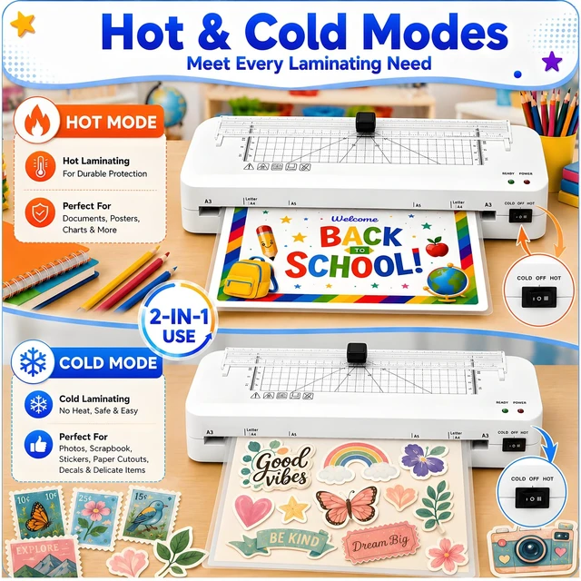 Alt view image 4 of 7 - Laminator, A3 Laminator Machine with Built-in Trimmer 70 Seconds Fast Warm-Up with NTC Temperature Control, Cold and Thermal Laminating with 50 Sheets, for Home Office School