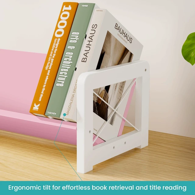 Alt view image 5 of 7 - Tabletop Bookshelf, Simple Wood Book Organizer for Desk, Tilted Table Bookcase, Small Desktop Book Rack for Cookbook Display, Kids Reading, Office Storage, Pink