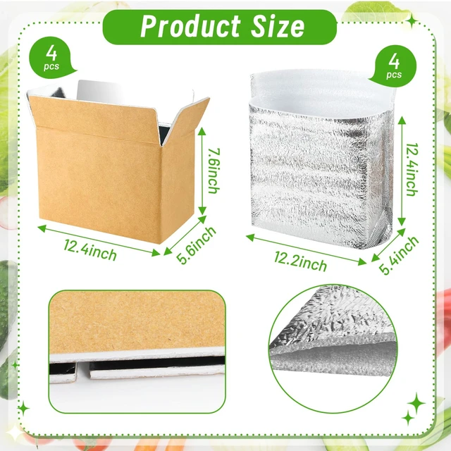 Alt view image 2 of 7 - 4 Pack Insulated Shipping Boxes with Foil Liner Bags, Reusable Thermal Cooler Mailing Cartons for Cold Pack Shipping, Hot & Frozen Food Delivery, 12''x5.5''x7.5''