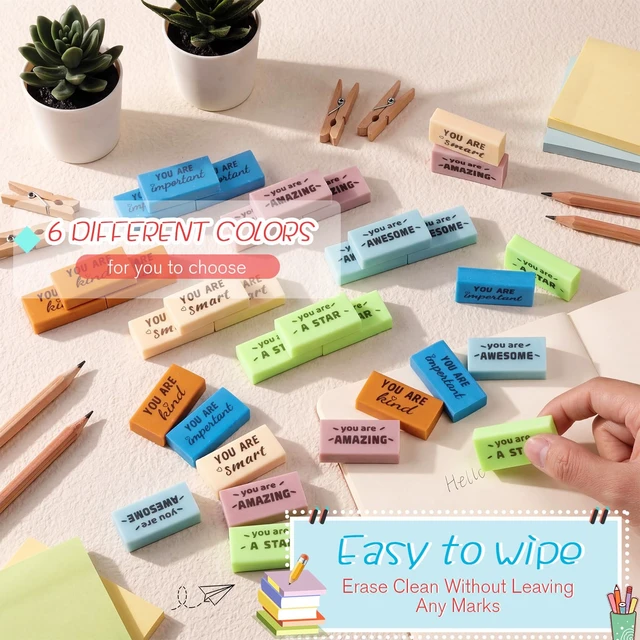 Alt view image 5 of 6 - 180 Pcs Inspirational Erasers,Motivational,Boho Bulk Pencil Erasers, 6 Motivational Designs, Classroom Rewards Drawing Supplies, Back to School Teacher Essentials