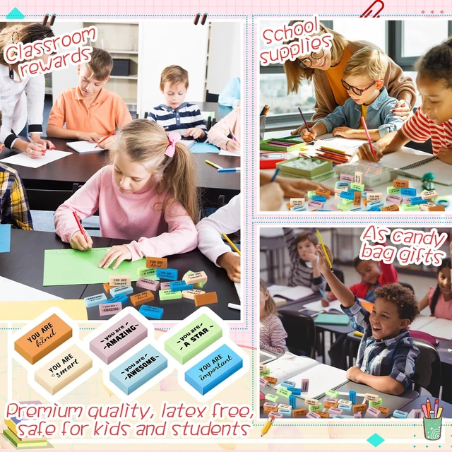 Alt view image 6 of 6 - 180 Pcs Inspirational Erasers,Motivational,Boho Bulk Pencil Erasers, 6 Motivational Designs, Classroom Rewards Drawing Supplies, Back to School Teacher Essentials