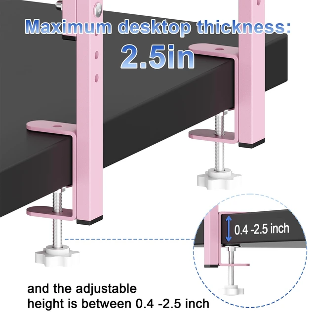 Alt view image 6 of 7 - 2 Tier Clamp on Desk Shelf (Pink) Office Desk Shelves Organizer, Wood Desktop Supplies Storage Rack, Desk Organizers and Accessories