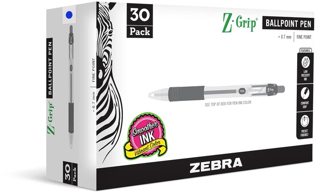 Main image of Z-Grip Retractable Ballpoint Pen, Blue Ink, 0.7mm, 30 Bulk-Pack Smooth Writing, Fine Point Tip, Ideal for Planners, Note-Taking, School and Office Supplies, and Everyday Writing (25230)