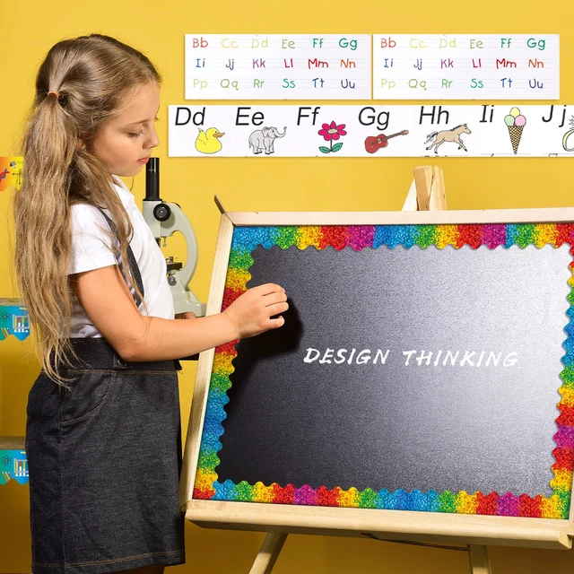 Alt view image 2 of 7 - 84 Pcs 83 ft Classroom Bulletin Board Borders, Cute Style 6 Designs Ideal for Classroom Decor, Scalloped Adhesive Trim with Easy Setup, Teacher Supplies and Display Borders