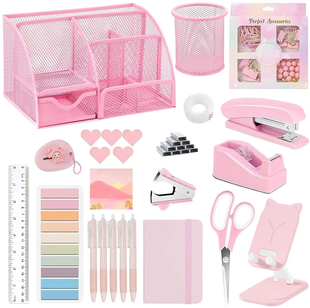Main image of Office Supplies,Desk Accessories,Stapler and Tape Dispenser Set,1000 Staples,Staple Remover,Pen Holder,Folding Phone Holder,Journal Notebook,Ballpoint Pen,Scissor,Ruler,Clear Tape,Sticky Notes,Ect