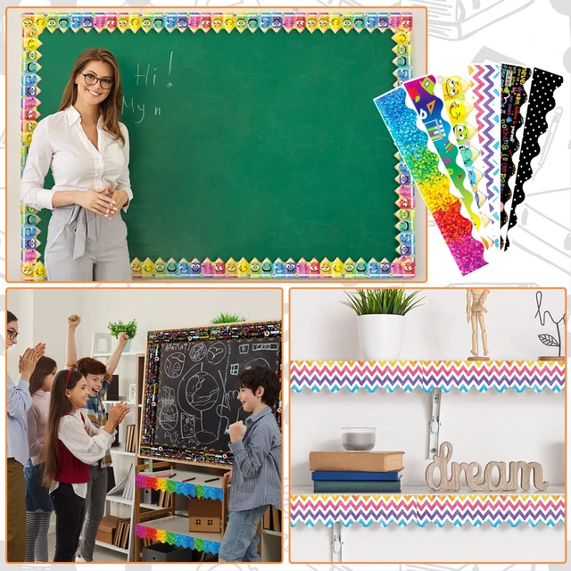 Alt view image 7 of 7 - 84 Pcs 83 ft Classroom Bulletin Board Borders, Cute Style 6 Designs Ideal for Classroom Decor, Scalloped Adhesive Trim with Easy Setup, Teacher Supplies and Display Borders