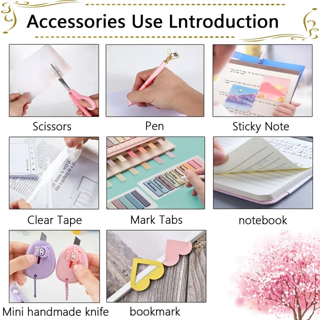 Alt view image 4 of 7 - Office Supplies,Desk Accessories,Stapler and Tape Dispenser Set,1000 Staples,Staple Remover,Pen Holder,Folding Phone Holder,Journal Notebook,Ballpoint Pen,Scissor,Ruler,Clear Tape,Sticky Notes,Ect