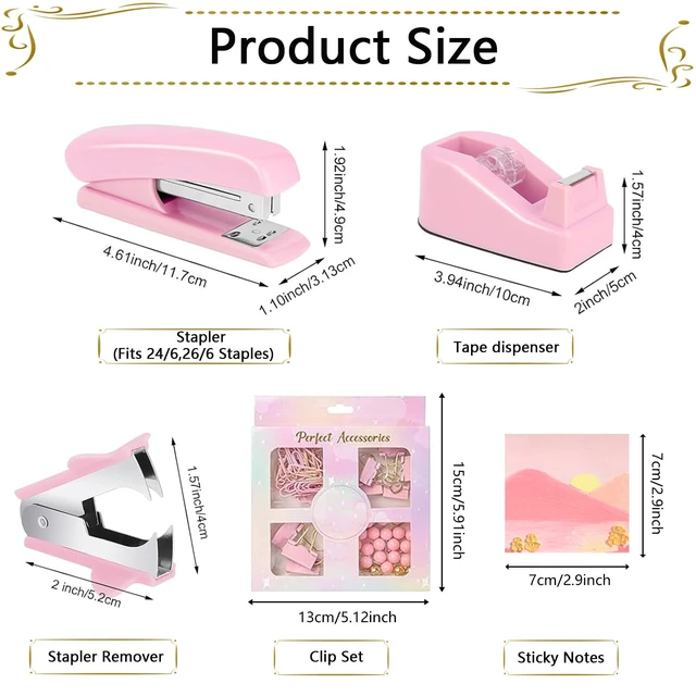Alt view image 6 of 7 - Office Supplies,Desk Accessories,Stapler and Tape Dispenser Set,1000 Staples,Staple Remover,Pen Holder,Folding Phone Holder,Journal Notebook,Ballpoint Pen,Scissor,Ruler,Clear Tape,Sticky Notes,Ect