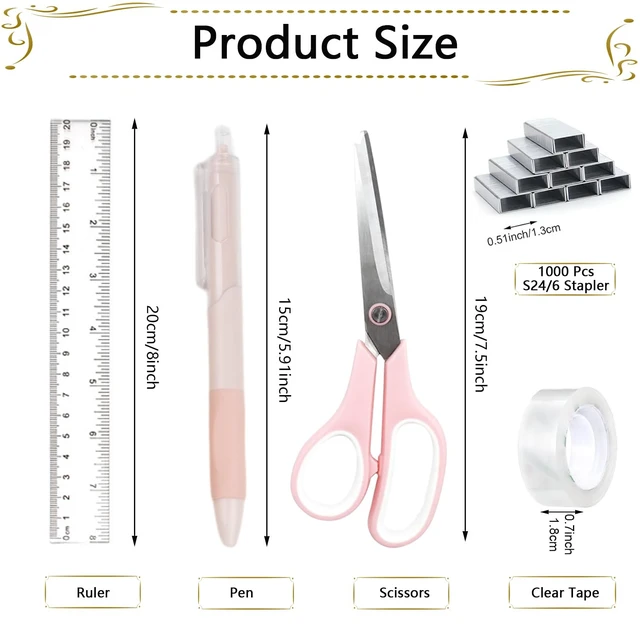 Alt view image 7 of 7 - Office Supplies,Desk Accessories,Stapler and Tape Dispenser Set,1000 Staples,Staple Remover,Pen Holder,Folding Phone Holder,Journal Notebook,Ballpoint Pen,Scissor,Ruler,Clear Tape,Sticky Notes,Ect