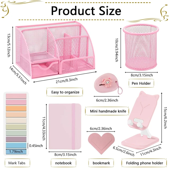 Alt view image 5 of 7 - Office Supplies,Desk Accessories,Stapler and Tape Dispenser Set,1000 Staples,Staple Remover,Pen Holder,Folding Phone Holder,Journal Notebook,Ballpoint Pen,Scissor,Ruler,Clear Tape,Sticky Notes,Ect