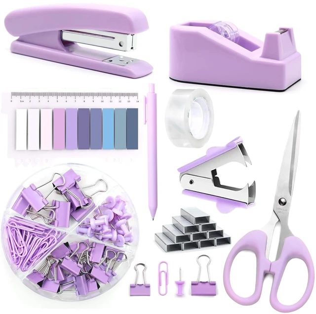 Main image of Office Supplies,Purple Desk Accessories,Stapler and Tape Dispenser Set for Women with Stapler,Tape Dispenser,Staple Remover,Staples,Clips,Scissors and Tabs,Gift for Student,Teacher,Coworkers,Business