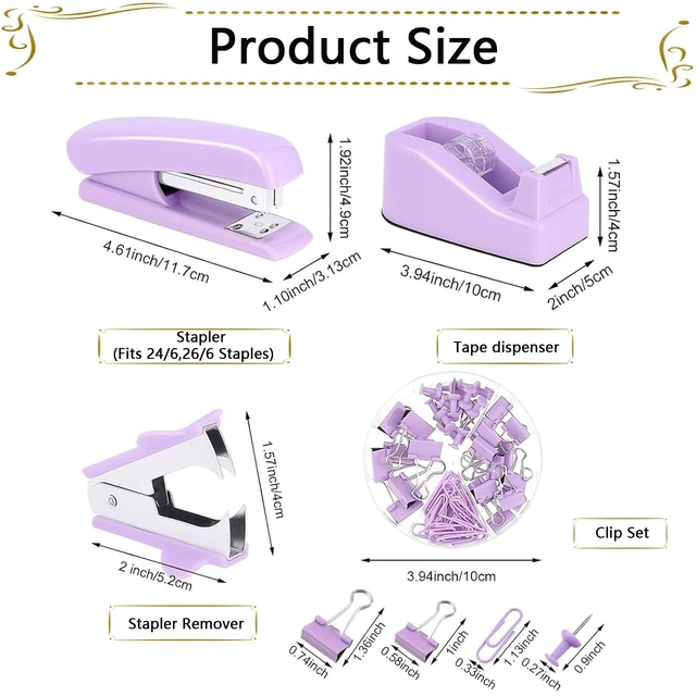 Alt view image 5 of 7 - Office Supplies,Purple Desk Accessories,Stapler and Tape Dispenser Set for Women with Stapler,Tape Dispenser,Staple Remover,Staples,Clips,Scissors and Tabs,Gift for Student,Teacher,Coworkers,Business