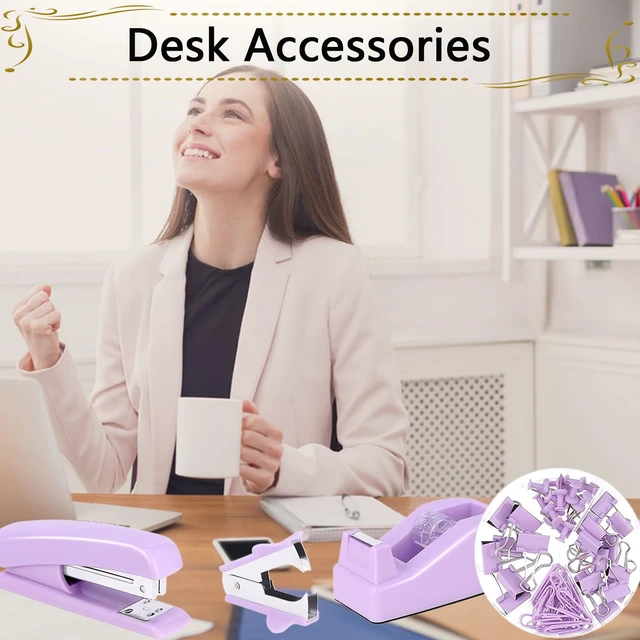 Alt view image 7 of 7 - Office Supplies,Purple Desk Accessories,Stapler and Tape Dispenser Set for Women with Stapler,Tape Dispenser,Staple Remover,Staples,Clips,Scissors and Tabs,Gift for Student,Teacher,Coworkers,Business