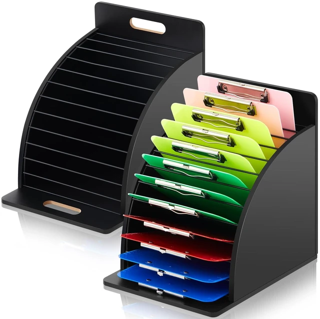 Main image of 2 Pack Wooden Metal Clipboards Holder with Raised Side Panel,Black Clipboards Storage Rack Back to School Supply for Classroom Office School Teacher, Clip Boards Not Included