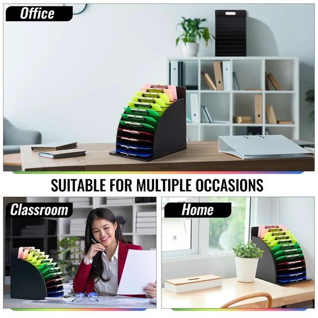 Alt view image 3 of 6 - 2 Pack Wooden Metal Clipboards Holder with Raised Side Panel,Black Clipboards Storage Rack Back to School Supply for Classroom Office School Teacher, Clip Boards Not Included