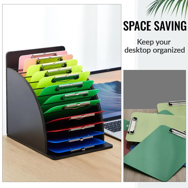 Alt view image 6 of 6 - 2 Pack Wooden Metal Clipboards Holder with Raised Side Panel,Black Clipboards Storage Rack Back to School Supply for Classroom Office School Teacher, Clip Boards Not Included