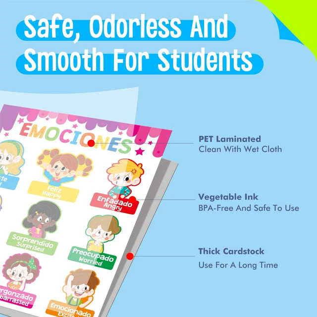 Alt view image 3 of 7 - 15 Packs Spanish & English Educational Posters, Thick Elementary Bilingual Poster Waterproof & Tearproof with PET Film, Early Language Learning Tool Educational Posters for Kindergarten Preschool