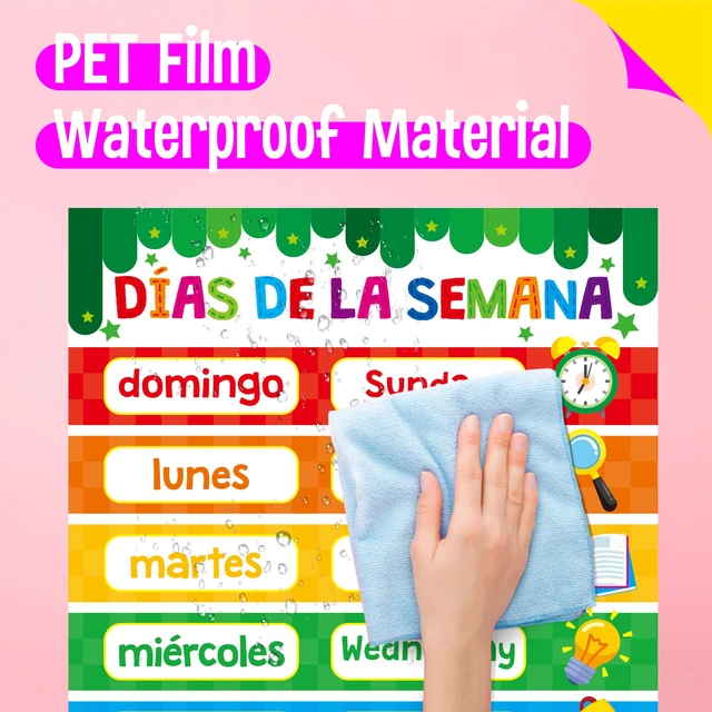 Alt view image 4 of 7 - 15 Packs Spanish & English Educational Posters, Thick Elementary Bilingual Poster Waterproof & Tearproof with PET Film, Early Language Learning Tool Educational Posters for Kindergarten Preschool