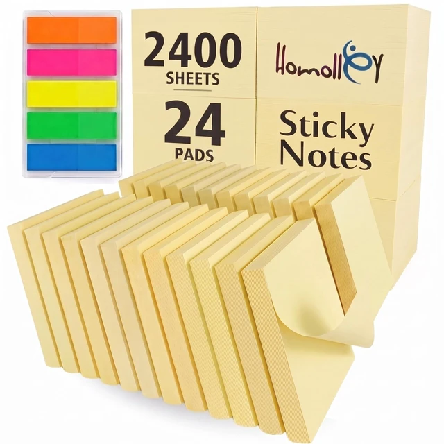 Main image of Sticky Notes 3x3, 24 Pads/2400 Sheets, Strong Self-Adhesive Note Pads 3x3 Sticky Notes Pad, Repositionable, Removes Cleanly, Smooth Thick Paper, Ideal for Home, Office & School