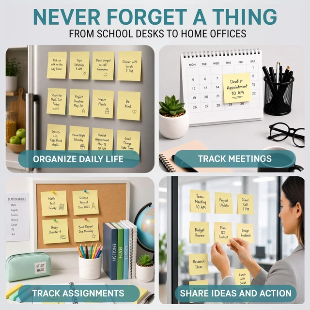 Alt view image 4 of 7 - Sticky Notes 3x3, 24 Pads/2400 Sheets, Strong Self-Adhesive Note Pads 3x3 Sticky Notes Pad, Repositionable, Removes Cleanly, Smooth Thick Paper, Ideal for Home, Office & School