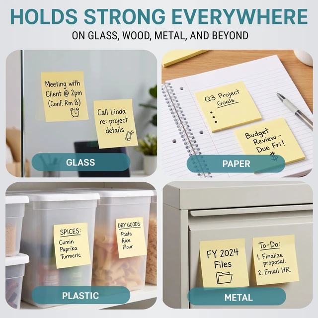 Alt view image 6 of 7 - Sticky Notes 3x3, 24 Pads/2400 Sheets, Strong Self-Adhesive Note Pads 3x3 Sticky Notes Pad, Repositionable, Removes Cleanly, Smooth Thick Paper, Ideal for Home, Office & School