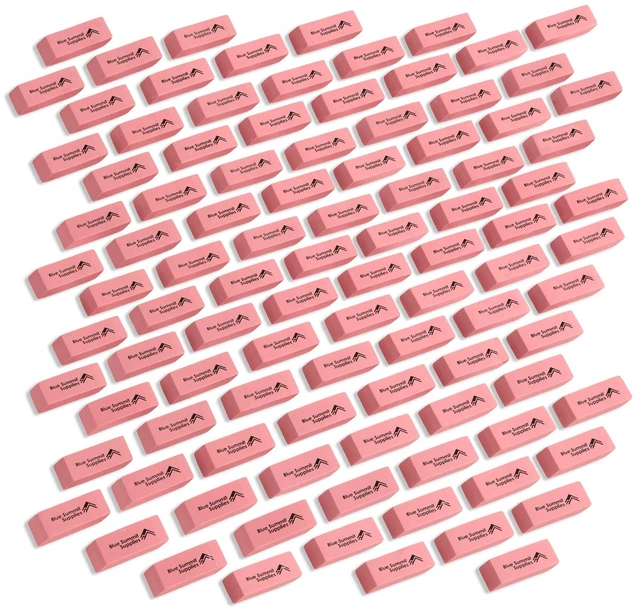 Main image of 100 Pack Pink Erasers, Latex Free Rubber, School Use Durable Latex Free Rubber Erasers, Bright Pink, Outlast Built-in Erasers, for Kids, School, and Classroom Use