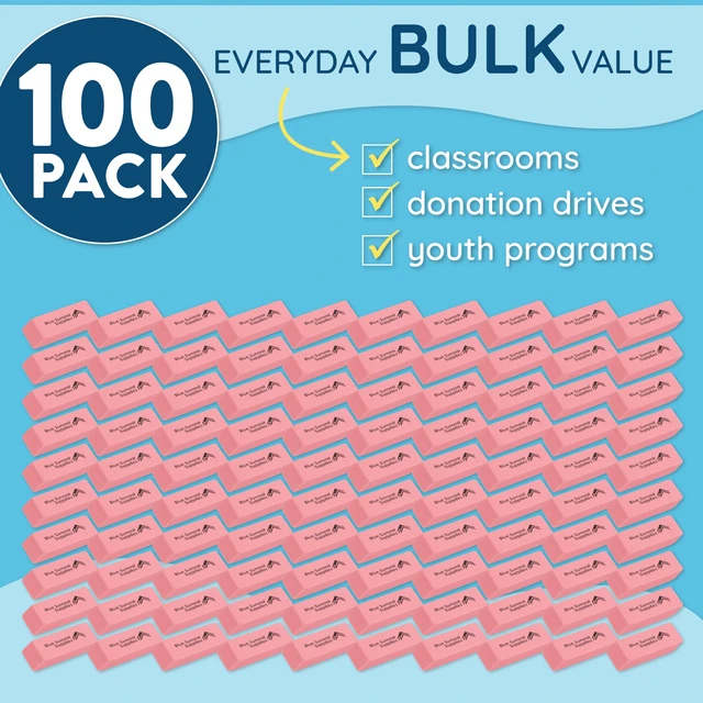 Alt view image 2 of 7 - 100 Pack Pink Erasers, Latex Free Rubber, School Use Durable Latex Free Rubber Erasers, Bright Pink, Outlast Built-in Erasers, for Kids, School, and Classroom Use