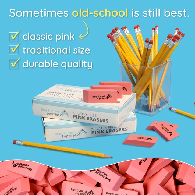 Alt view image 5 of 7 - 100 Pack Pink Erasers, Latex Free Rubber, School Use Durable Latex Free Rubber Erasers, Bright Pink, Outlast Built-in Erasers, for Kids, School, and Classroom Use