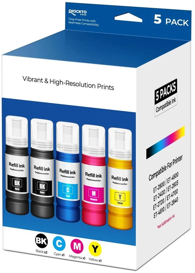 Main image of Compatible for EPT522 Ink Refill Bottles Replacement for ET-2800 ET-2400 ET-4800 ET-2803 EPT522 Ink Refill for Eco tank ET2800 ET2400 ET4800 ET2803 ET-2720 ET-4700 ET-4810 ET-2840 Printer, 5 Pack