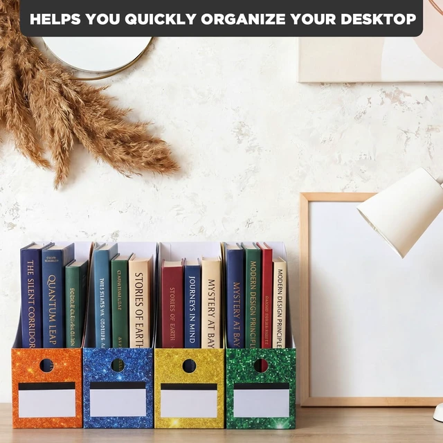 Alt view image 5 of 7 - 32 Pcs Cardboard Magazine File Holders Organizer, Solid, Glitter Foldable Magazine Boxes with Label Stickers, 8 Colors for Document Filing, Desk Storage Organizer for Office School
