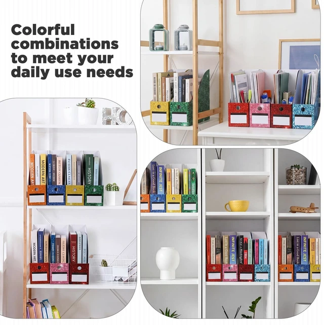 Alt view image 7 of 7 - 32 Pcs Cardboard Magazine File Holders Organizer, Solid, Glitter Foldable Magazine Boxes with Label Stickers, 8 Colors for Document Filing, Desk Storage Organizer for Office School