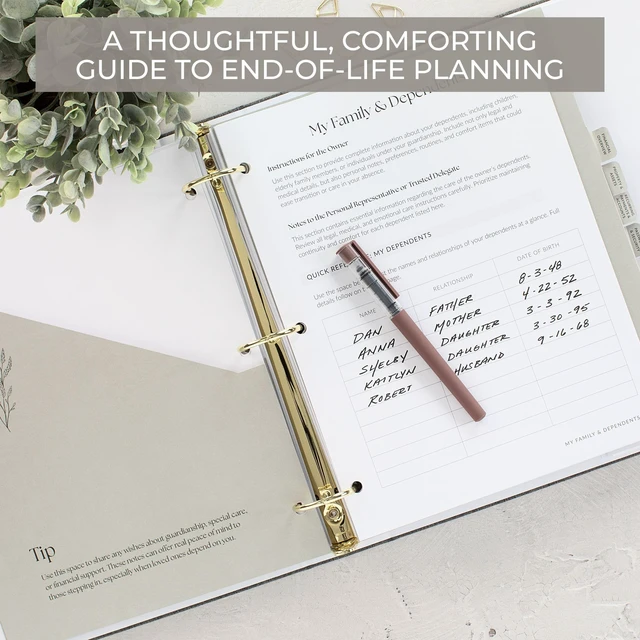 Alt view image 3 of 7 - Thoughtful End-of-Life Planner Binder - Organizer for Final Wishes & Estate Complete and Easy to Use for Peaceful Preparation and Death Planning - All Your Essential Emergency Documents in One Place