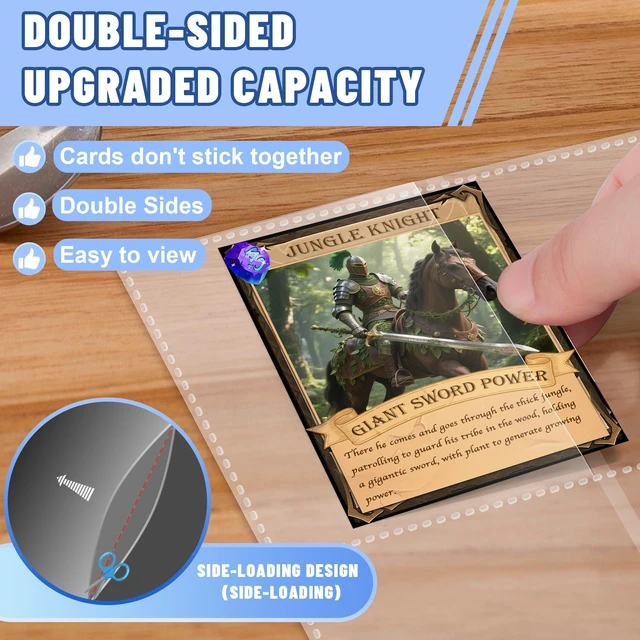 Alt view image 2 of 7 - 1800 Pocket Trading Card Sleeves - Double-Sided, Clear for 3-Ring Binder, Game, Sports & Business Cards