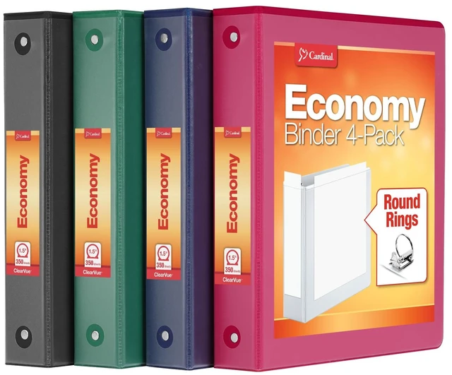 Main image of 3 Ring Binders, Binders for School and Office, Durable 1.5 Inch, Round Rings, Holds 350 Sheets, ClearVue Presentation View, Non-Stick, Assorted Colors, 4 Pack (1017673)