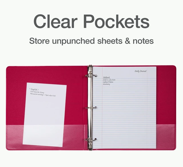 Alt view image 3 of 7 - 3 Ring Binders, Binders for School and Office, Durable 1.5 Inch, Round Rings, Holds 350 Sheets, ClearVue Presentation View, Non-Stick, Assorted Colors, 4 Pack (1017673)