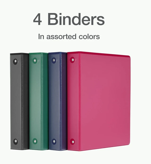 Alt view image 7 of 7 - 3 Ring Binders, Binders for School and Office, Durable 1.5 Inch, Round Rings, Holds 350 Sheets, ClearVue Presentation View, Non-Stick, Assorted Colors, 4 Pack (1017673)
