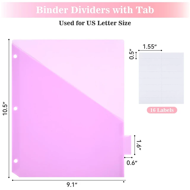 Alt view image 3 of 7 - 8-Tab Dividers for 3 Ring Binder, 96 Count Binder Dividers with Pockets, Subject Dividers, 3-Hole Plastics Sheets Protectors for US Letter Size in 0.5", 1",2" Binders, 8 Pastel Colors, 12 Packs