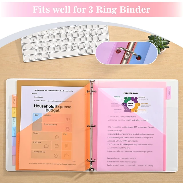 Alt view image 6 of 7 - 8-Tab Dividers for 3 Ring Binder, 96 Count Binder Dividers with Pockets, Subject Dividers, 3-Hole Plastics Sheets Protectors for US Letter Size in 0.5", 1",2" Binders, 8 Pastel Colors, 12 Packs