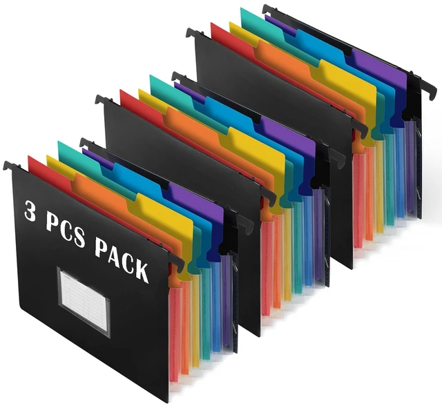 Main image of 7-Pockets Hanging File Folder with Retractable Hooks for Filing Cabinet, Letter Size Expandable Accordion File Organizer with Elastic Band for File Frame or On-The-Go Use (3 Pack)