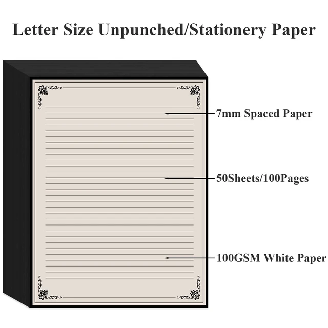 Alt view image 5 of 7 - (3-Pack) Vintage Lined Paper - 150 Sheets Stationary Paper for Writing Letters, 100gsm, Stationery for Writing Letters, Invitations, Stationery Writing Papers, 8.5'' x 11''