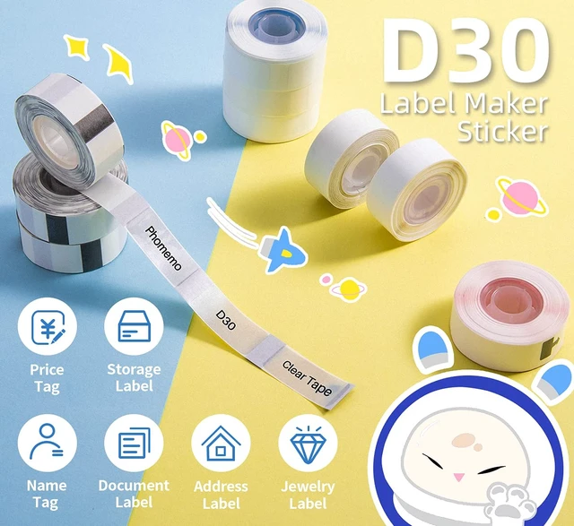 Alt view image 3 of 7 - D30 Label, 3 Roll Transparent Label,0.55" x 1.18" Thermal Stickers Ideal for home storage, office files, school supplies, kitchen jar marking & daily classification, 210 Labels/roll, 3 Roll