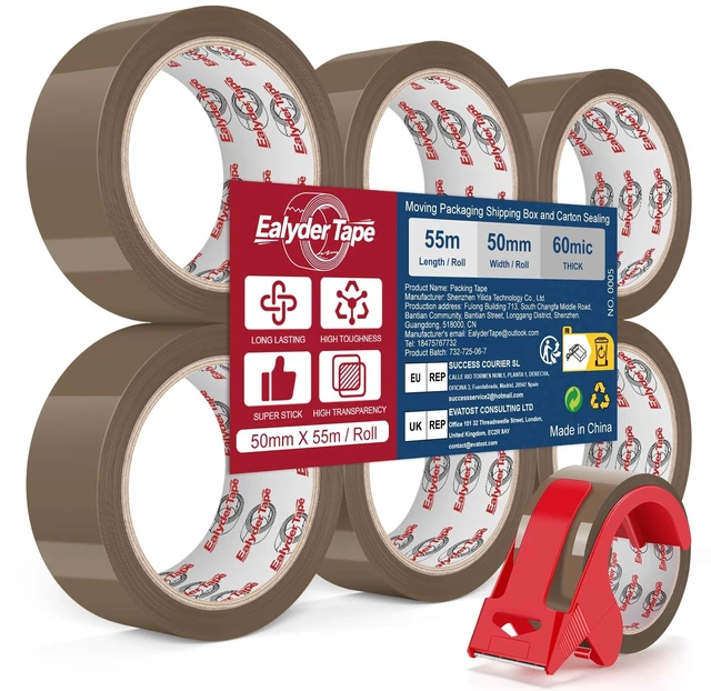 Main image of 6 Rolls Brown Packing Tape 2" x 60Yd with Dispenser Heavy Duty Tape