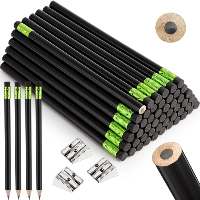 Main image of 48 Pcs Large Pencils 3 Sharpeners,Black,Round Jumbo Thick Grip, Preschoolers Kindergarten Beginners, My First Pencil Set, Easy Hold Kids School Writing Practice Supplies